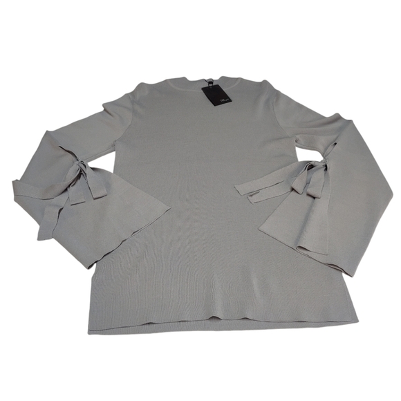 Fate by LFD Sweater Women's Gray Split Tie Sleeve Sweater Sz L NWT - Picture 3 of 10